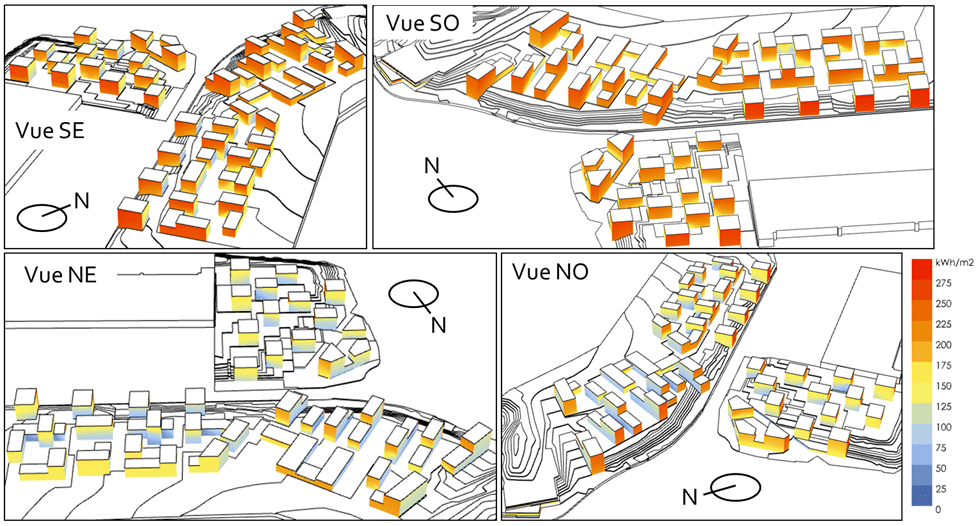 Irradiation estivale des façades du Village des Médias